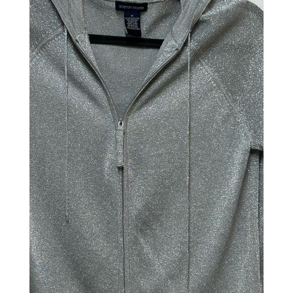 Boston Proper Full Zip Hoodie Long Sleeve Jacket Gray Bling Spatkle Med - Picture 3 of 10